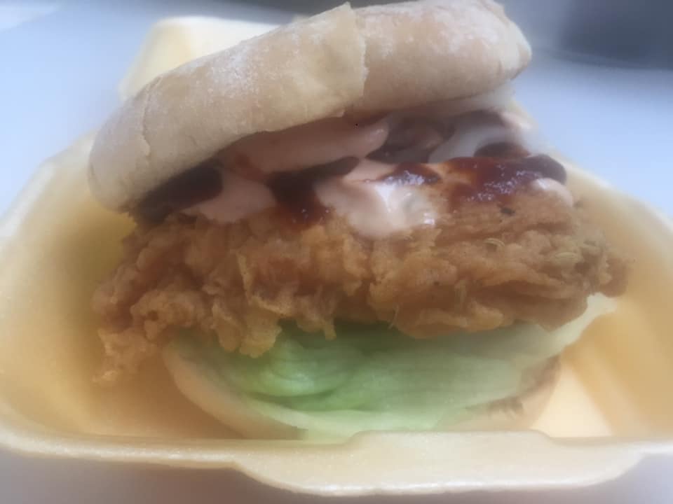 Chicken burgers and chicken strips made by us using 100 per cent chicken breast.